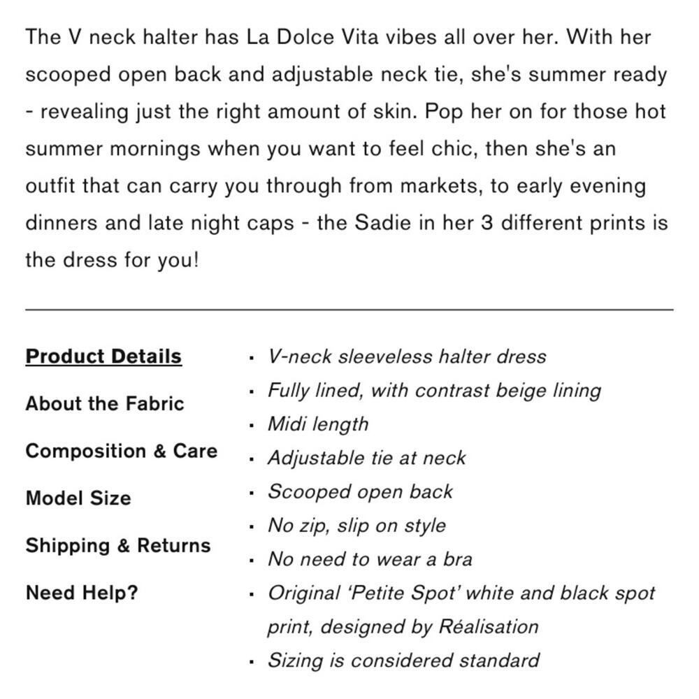 Realisation Sadie Silk Halter V Neck Midi Slip Dress Petite Spot Polka Dot White - Picture 16 of 16
